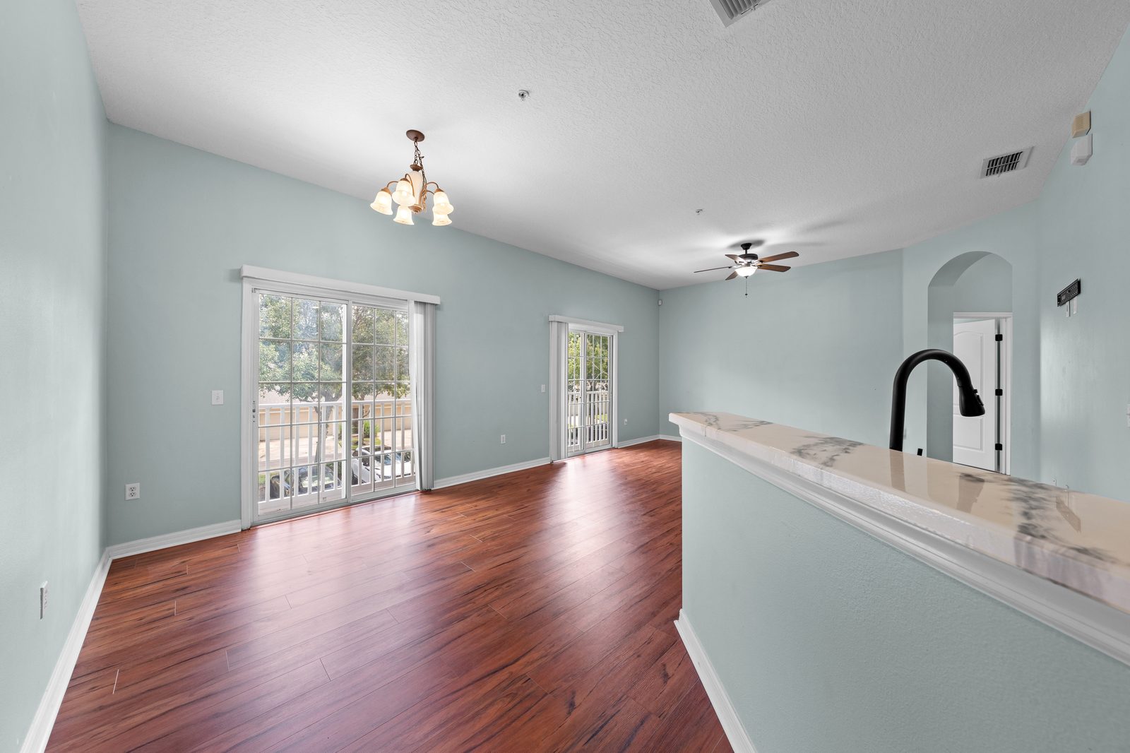 Dining area with sliding glass doors